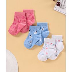 Cute Walk by Babyhug Anti Bacterial Ankle Length Socks Pack of 3 - Pink Blue White