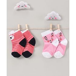Cute Walk by Babyhug Anti Bacterial Ankle Length Socks Pack of 2 Cartoon Design - Multicolor