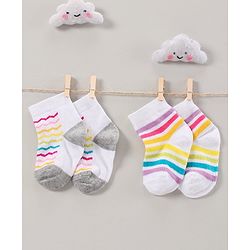 Cute Walk by Babyhug Anti Bacterial Ankle Length Socks Pack of 2 Striped - Multicolor
