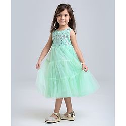 Babyhug Sleeveless Frock With Sequins - Mint Blue