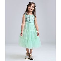 Babyhug Sleeveless Frock With Sequins - Mint Blue