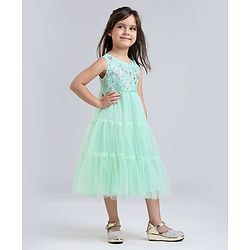 Babyhug Sleeveless Frock With Sequins - Mint Blue