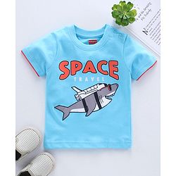 Babyhug Half Sleeves Biowashed Tee Shark Print - Blue