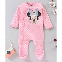 Babyhug Full Sleeves Sleep Suit Minnie Mouse Patch - Pink