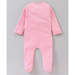 Babyhug Full Sleeves Sleep Suit Minnie Mouse Patch - Pink