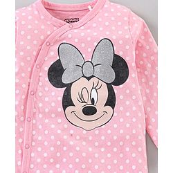 Babyhug Full Sleeves Sleep Suit Minnie Mouse Patch - Pink