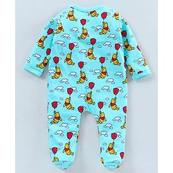 Babyhug Full Sleeves Foooted Sleepsuit Winnie The Pooh Print - Blue