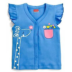 Babyhug 100% Cotton Flutter Sleeves Vest Giraffe Print - Blue