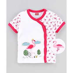 Babyhug 100%Cotton Short Sleeves Vest Flamingo Print - White Pink