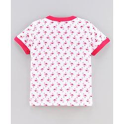 Babyhug 100%Cotton Short Sleeves Vest Flamingo Print - White Pink