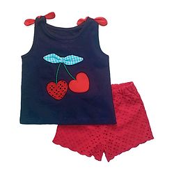 Babyhug Sleeveless Top & Shorts Bow Appliques - Navy Blue  Red
