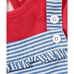 Babyhug Dungaree With Half Sleeves Inner Tee - Red & Blue