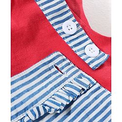 Babyhug Dungaree With Half Sleeves Inner Tee - Red & Blue