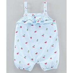 Babyhug Dungaree With Inner Top Fruits Print - Blue Pink