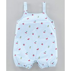 Babyhug Dungaree With Inner Top Fruits Print - Blue Pink
