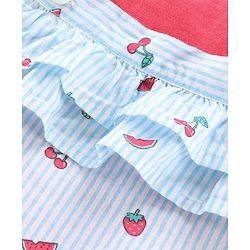 Babyhug Dungaree With Inner Top Fruits Print - Blue Pink