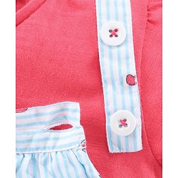 Babyhug Dungaree With Inner Top Fruits Print - Blue Pink