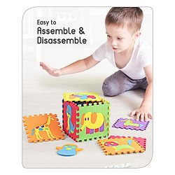 Babyhug Premium Pop Out Interlocking Animal Floor Puzzle Playmat (95cm * 95cm)- 9 Jumbo Pieces| Eva Soft Colorful Kids Floor mat - Thickness 1 cm| BIS Certified| 6 months+| Colors may vary