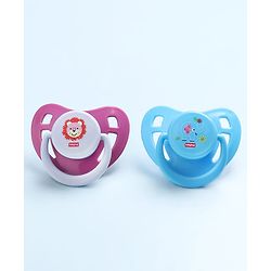 Babyhug BPA Free Pacifiers in PP Case with Animal Print Pack of 2 - Blue & Purple