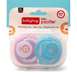 Babyhug BPA Free Pacifiers in PP Case with Animal Print Pack of 2 - Blue & Purple