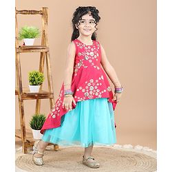Babyhug Sleeveless Floral Print Ethnic Dress - Pink