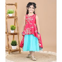 Babyhug Sleeveless Floral Print Ethnic Dress - Pink