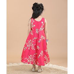 Babyhug Sleeveless Floral Print Ethnic Dress - Pink