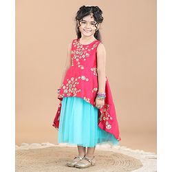 Babyhug Sleeveless Floral Print Ethnic Dress - Pink