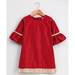 Babyhug Full Sleeves Kurta Sharara with Jacket & Dupatta Set - Maroon Peach