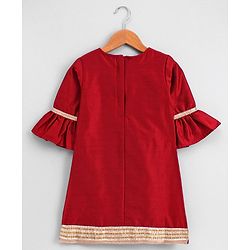 Babyhug Full Sleeves Kurta Sharara with Jacket & Dupatta Set - Maroon Peach