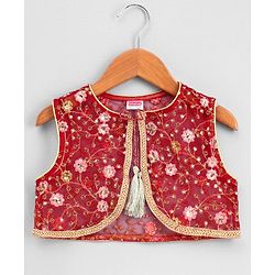 Babyhug Full Sleeves Kurta Sharara with Jacket & Dupatta Set - Maroon Peach