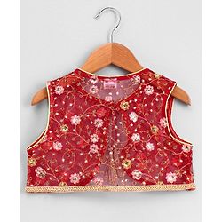 Babyhug Full Sleeves Kurta Sharara with Jacket & Dupatta Set - Maroon Peach