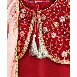 Babyhug Full Sleeves Kurta Sharara with Jacket & Dupatta Set - Maroon Peach