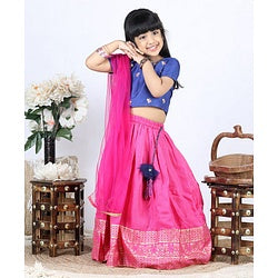 Babyhug Half Sleeves Choli Lehenga With Dupatta - Blue Fuschia