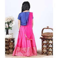 Babyhug Half Sleeves Choli Lehenga With Dupatta - Blue Fuschia