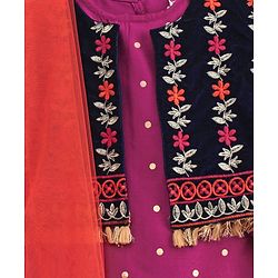Babyhug Half Sleeves Choli Lehenga With Dupatta - Blue Fuschia