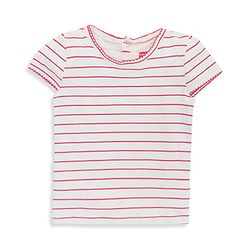 Babyhug Embroidered Frock with Cap Sleeves Striped Inner Tee - Red