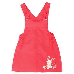 Babyhug Embroidered Frock with Cap Sleeves Striped Inner Tee - Red