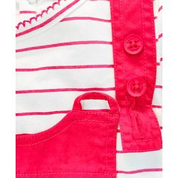 Babyhug Embroidered Frock with Cap Sleeves Striped Inner Tee - Red