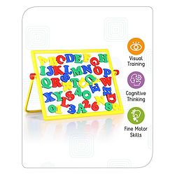 Babyhug 2 in 1  Magnetic Letters and Numbers Learning & Writing Board with Duster & Chalk 49 pieces- Multicolour
