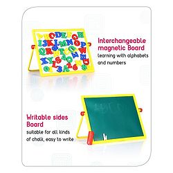 Babyhug 2 in 1  Magnetic Letters and Numbers Learning & Writing Board with Duster & Chalk 49 pieces- Multicolour
