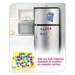 Babyhug 2 in 1  Magnetic Letters and Numbers Learning & Writing Board with Duster & Chalk 49 pieces- Multicolour