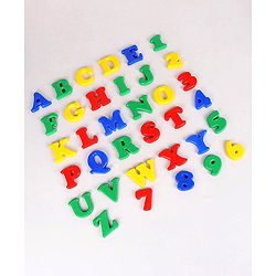 Babyhug 2 in 1  Magnetic Letters and Numbers Learning & Writing Board with Duster & Chalk 49 pieces- Multicolour