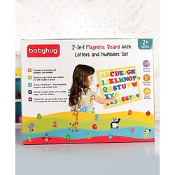 Babyhug 2 in 1  Magnetic Letters and Numbers Learning & Writing Board with Duster & Chalk 49 pieces- Multicolour