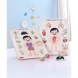 Babyhug Premium Wooden Body Parts 18 Pieces Puzzle - Pack of 2| Educational and Learning Montessori Toy| Knob and Peg Pre- School Puzzle| BIS Certified| 2 Years+