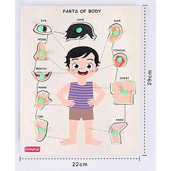 Babyhug Premium Wooden Body Parts 18 Pieces Puzzle - Pack of 2| Educational and Learning Montessori Toy| Knob and Peg Pre- School Puzzle| BIS Certified| 2 Years+