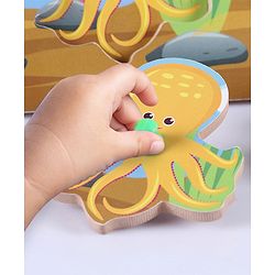 Babyhug Premium 9 pcs Aquatic Animals Wooden Board puzzle for Toddlers| Montessori Educational and Learning Toy | Shape Matching Puzzle |Preschool Colorful Knob and Peg Puzzle| BIS Certified| 18+ months