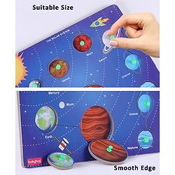Babyhug Premium 8 pcs Solar System Wooden Board puzzle| Montessori Educational and Learning Toy | Shape Matching Puzzle |Preschool Colorful Knob and Peg Puzzle| BIS Certified| 18+ months