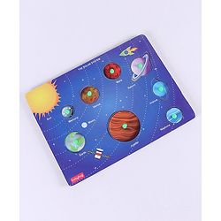 Babyhug Premium 8 pcs Solar System Wooden Board puzzle| Montessori Educational and Learning Toy | Shape Matching Puzzle |Preschool Colorful Knob and Peg Puzzle| BIS Certified| 18+ months