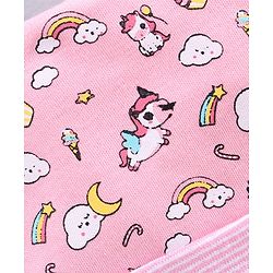 Babyhug 100% Cotton Cap Mitten & Booties Set Unicorn Print Pink - Diameter 11.5 cm